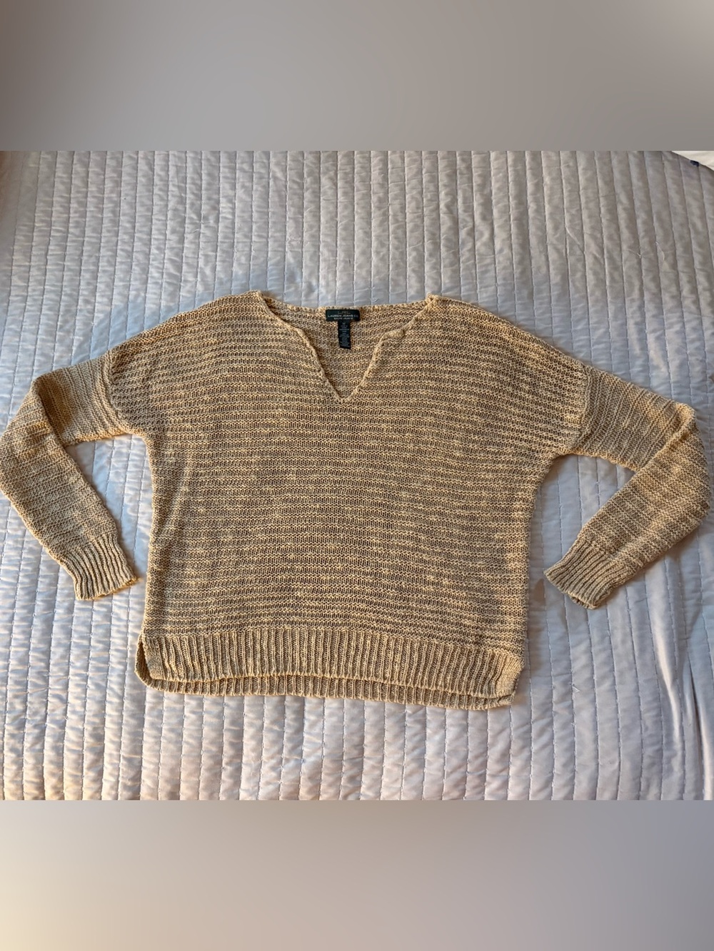 LRL Lauren Jeans Co. Ralph Lauren Cream Open-Knit V-Neck Sweater